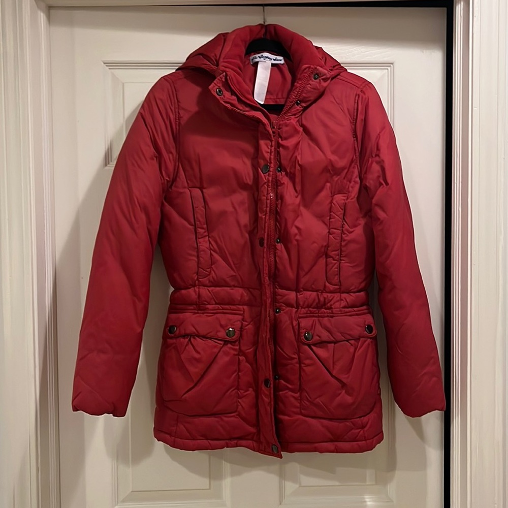 The Company Store womens coat. Size Small. Color is Raspberry